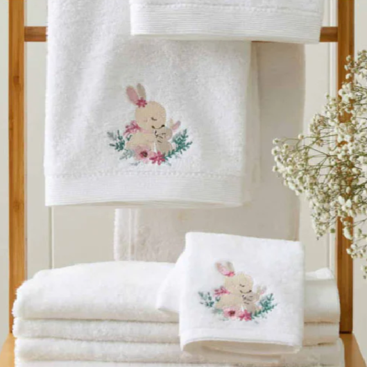 Pink Bunny Baby Bath Towel & Washer Set