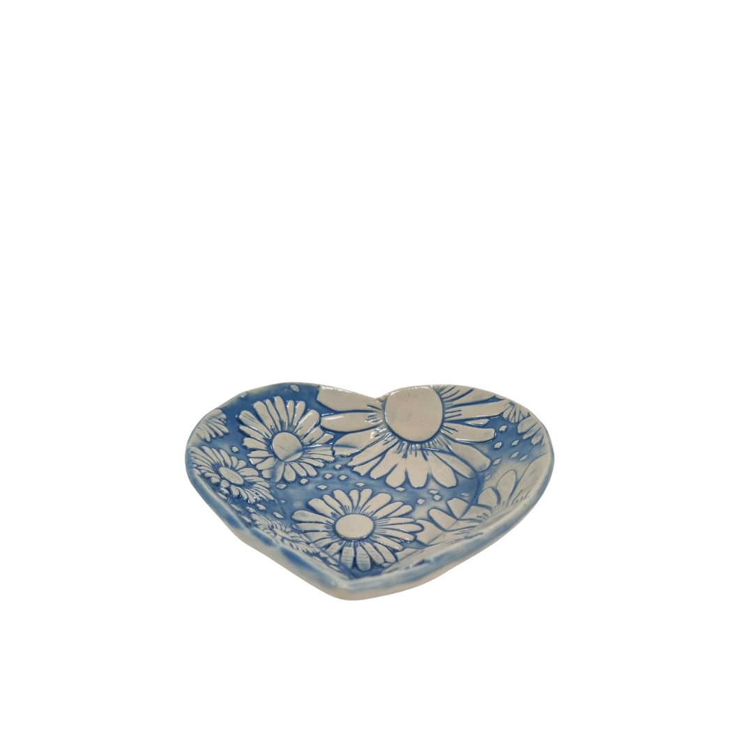 Daisy Ceramic Heart Bowl Blue