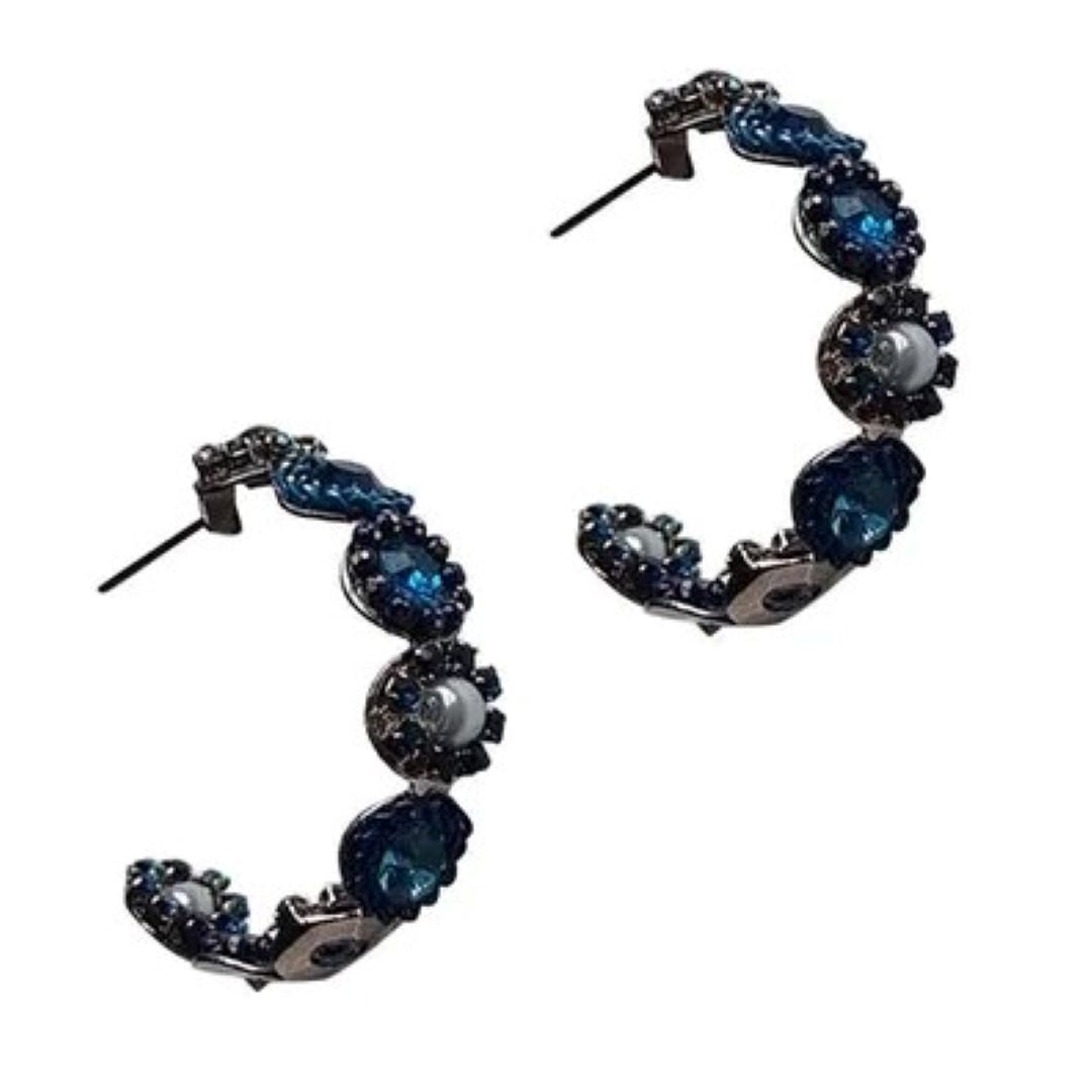 Crystal Hoop Earrings - Blue