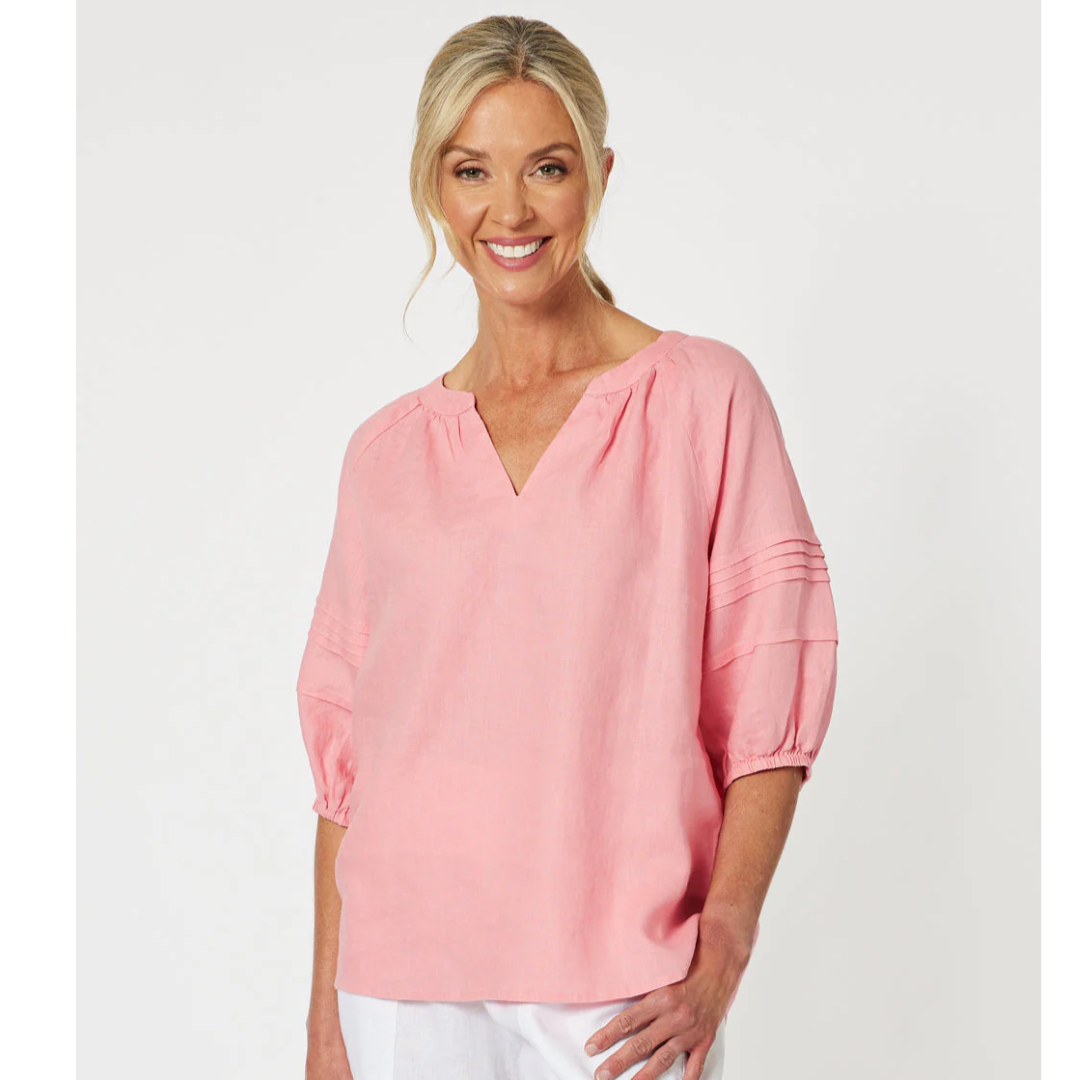 Diana Detail Sleeve Top - Coral