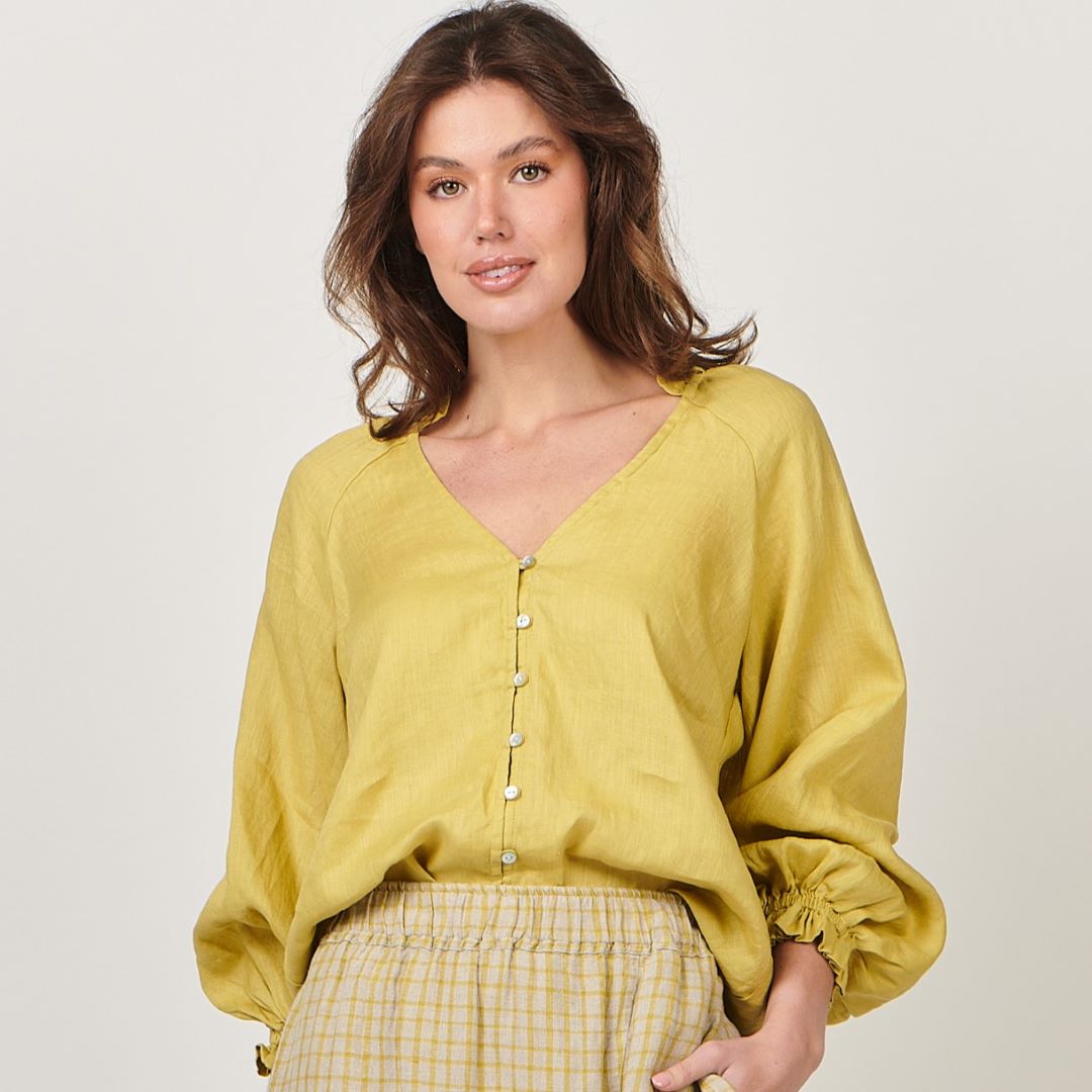 Jamie Linen Top - Kiwi