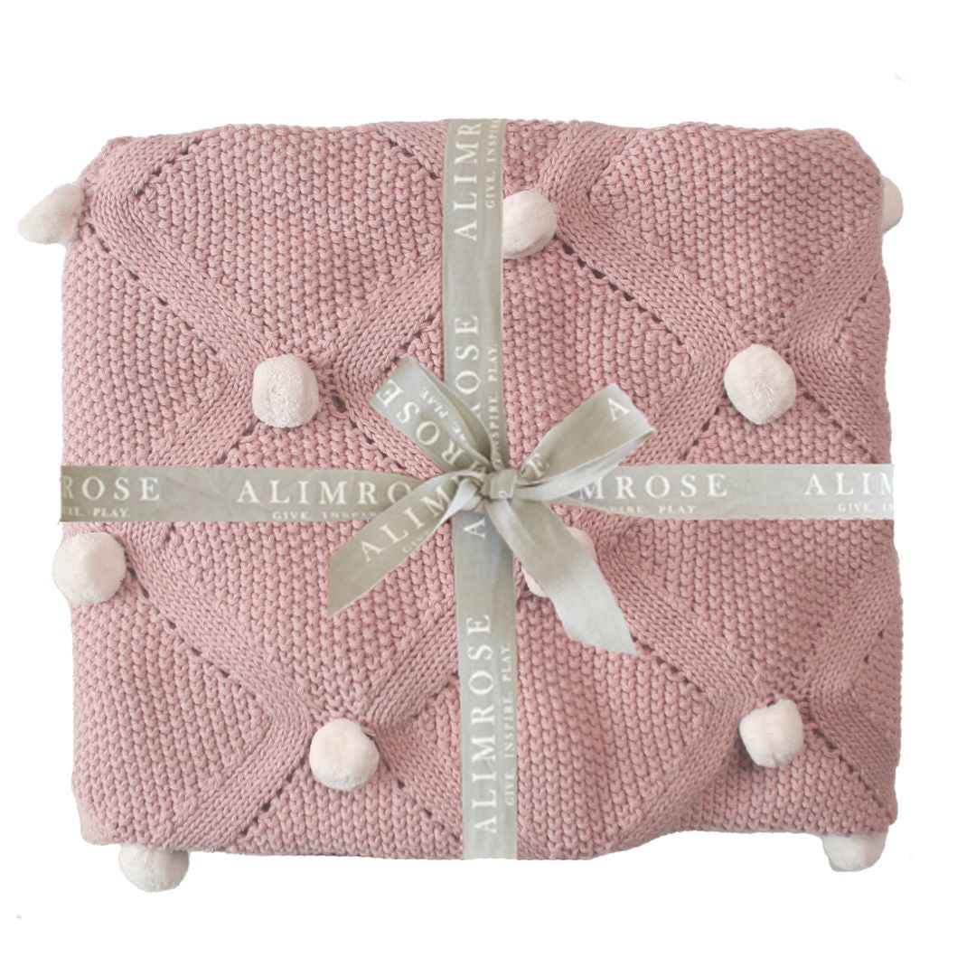 Pom Pom Baby Blanket Petal Ivory