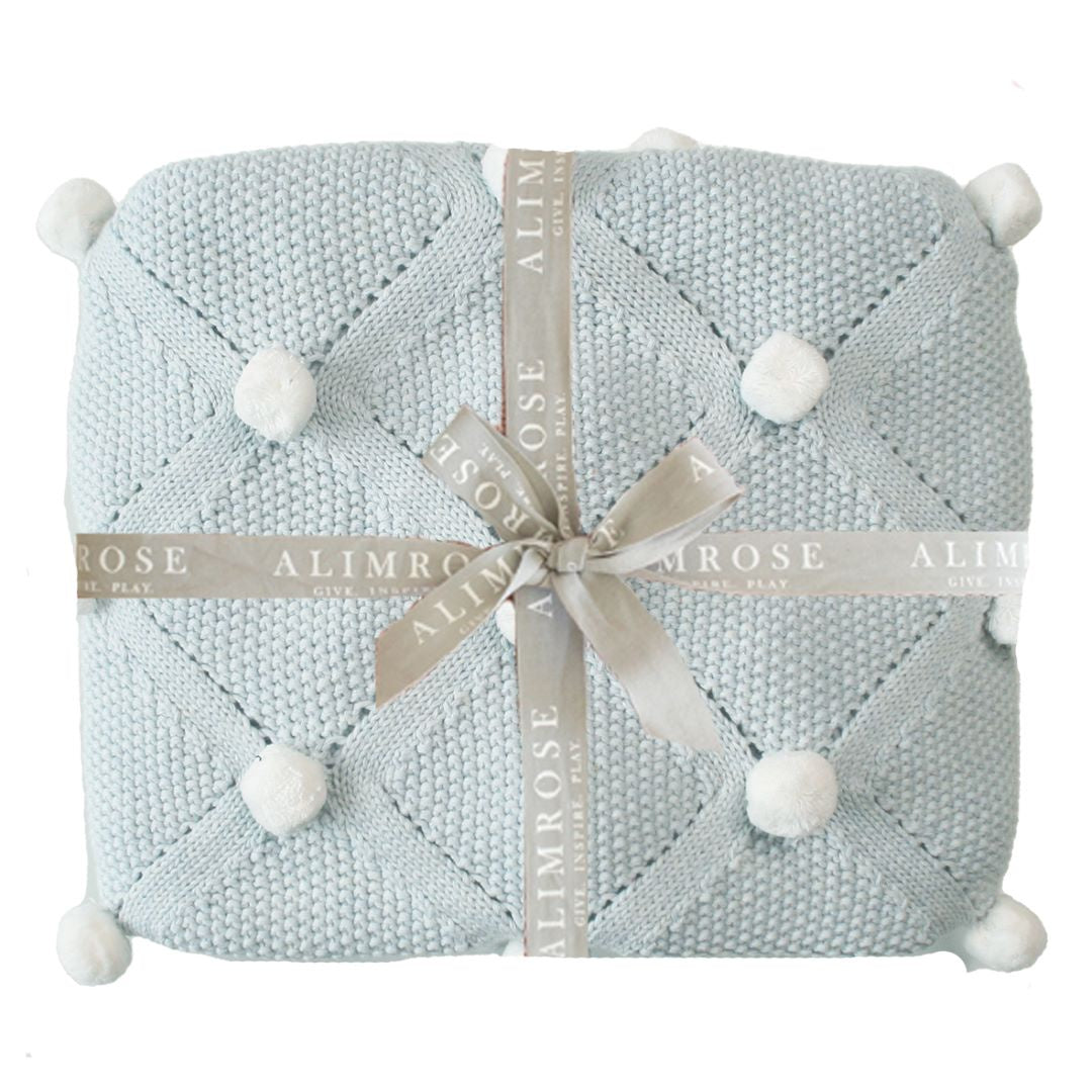 Pom Pom Baby Blanket Baby Blue