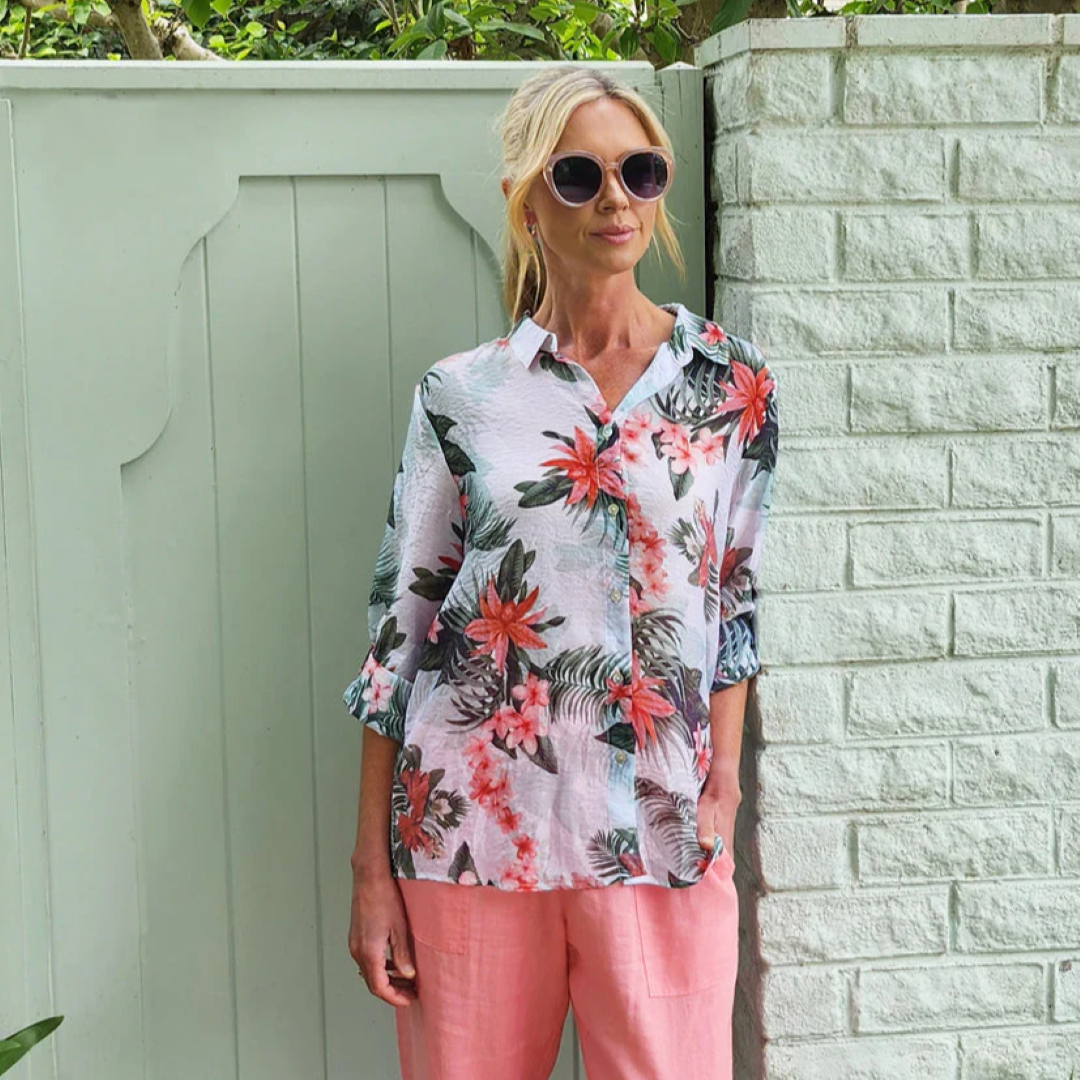 Paradise Print Shirt - Khaki