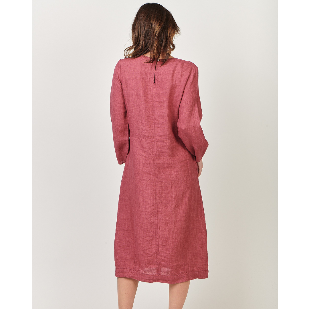Zoe Linen Dress - Rhubarb