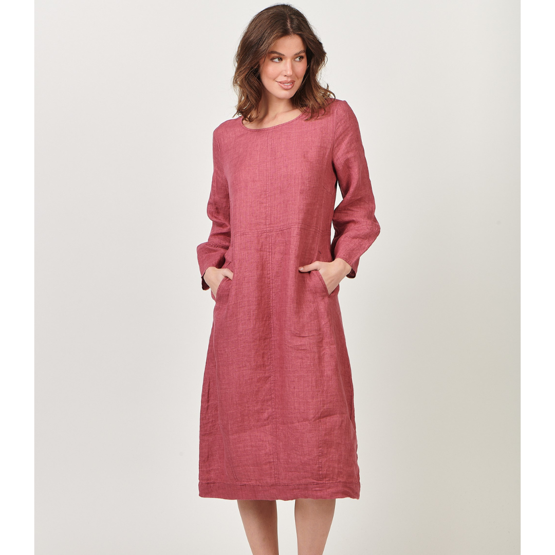 Zoe Linen Dress - Rhubarb