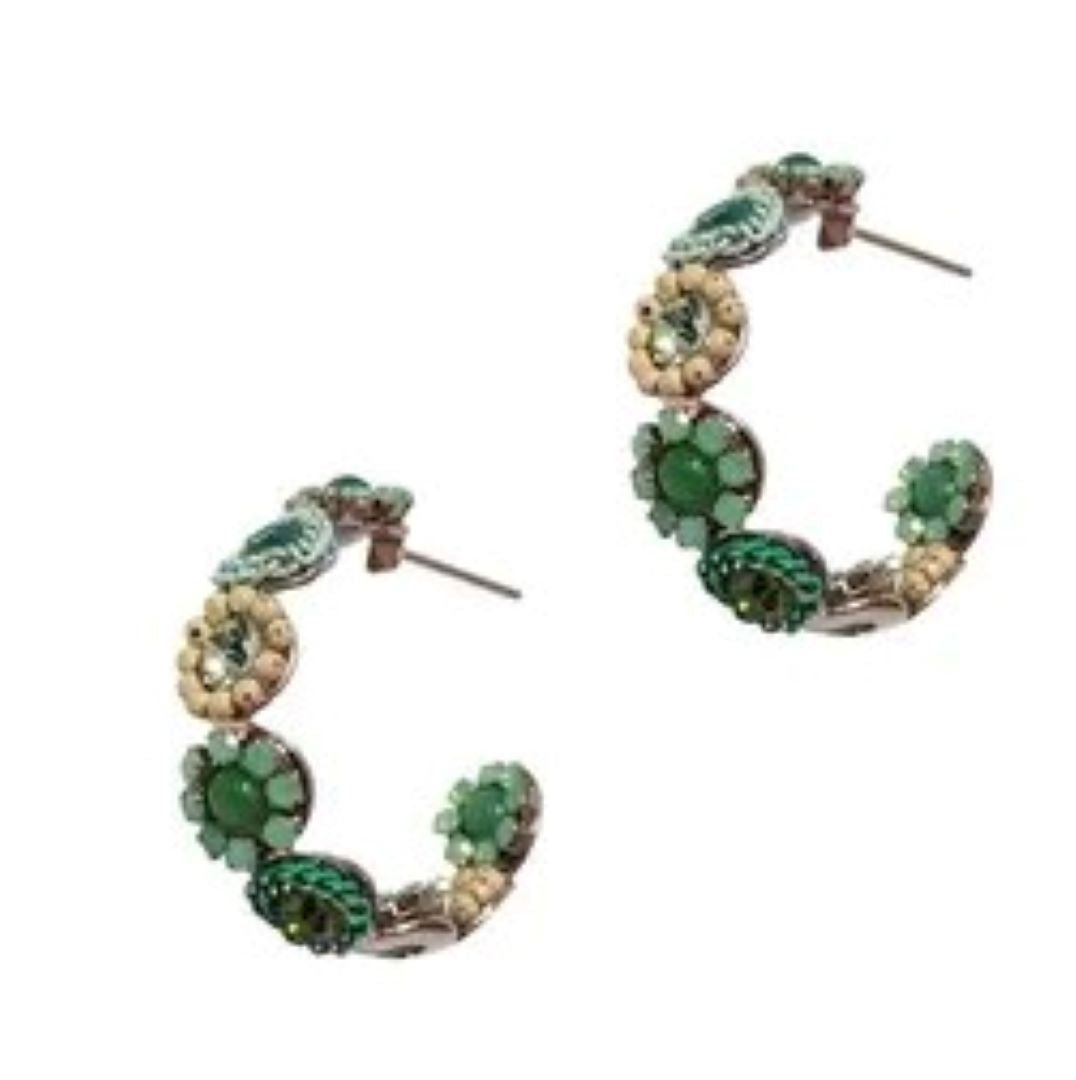 Crystal Hoop Earrings - Green