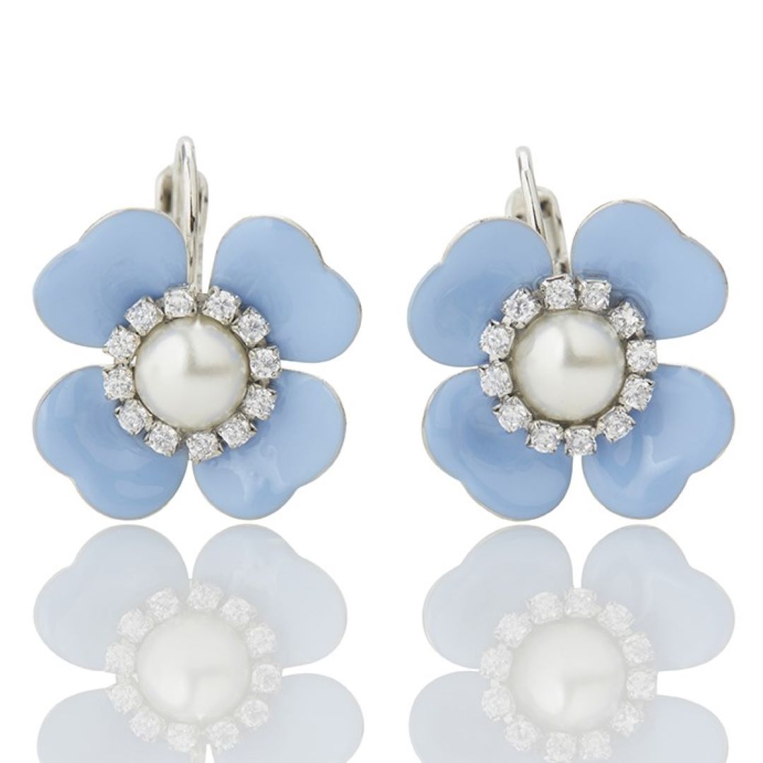 Enamel Flower Earrings Cornflower Blue