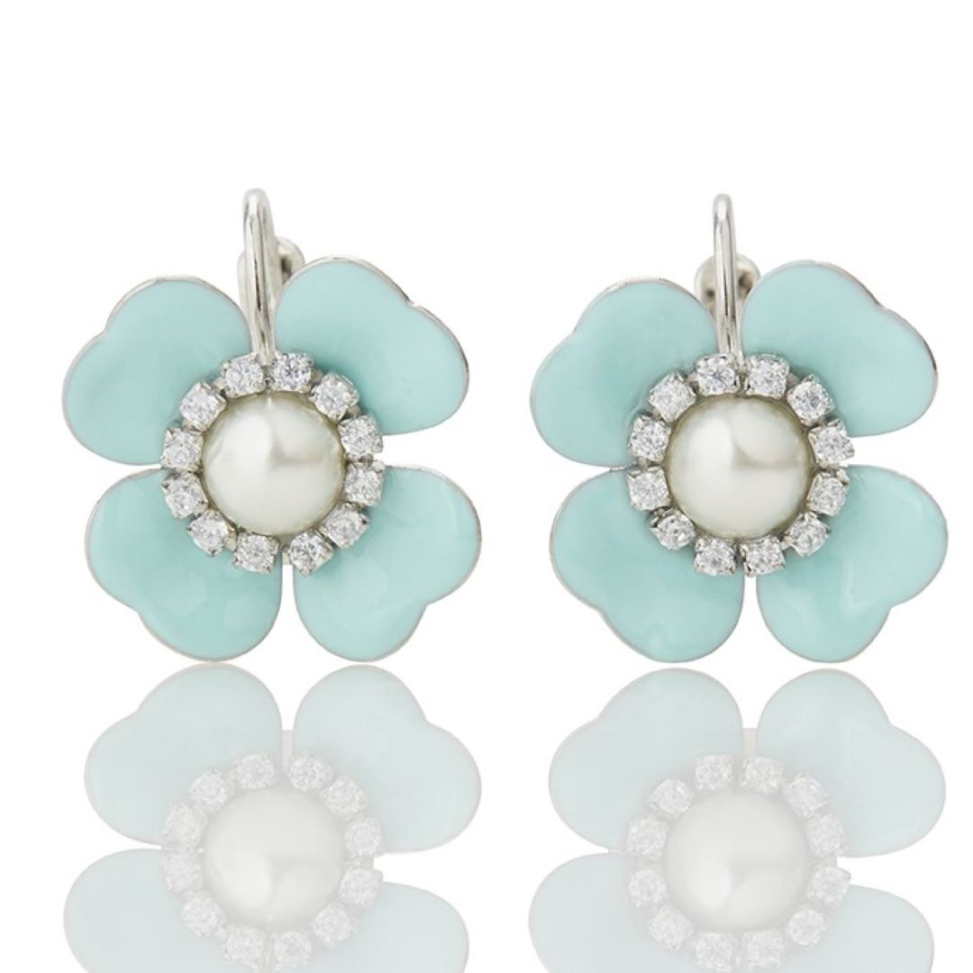 Enamel Flower Earrings Tiffany Blue