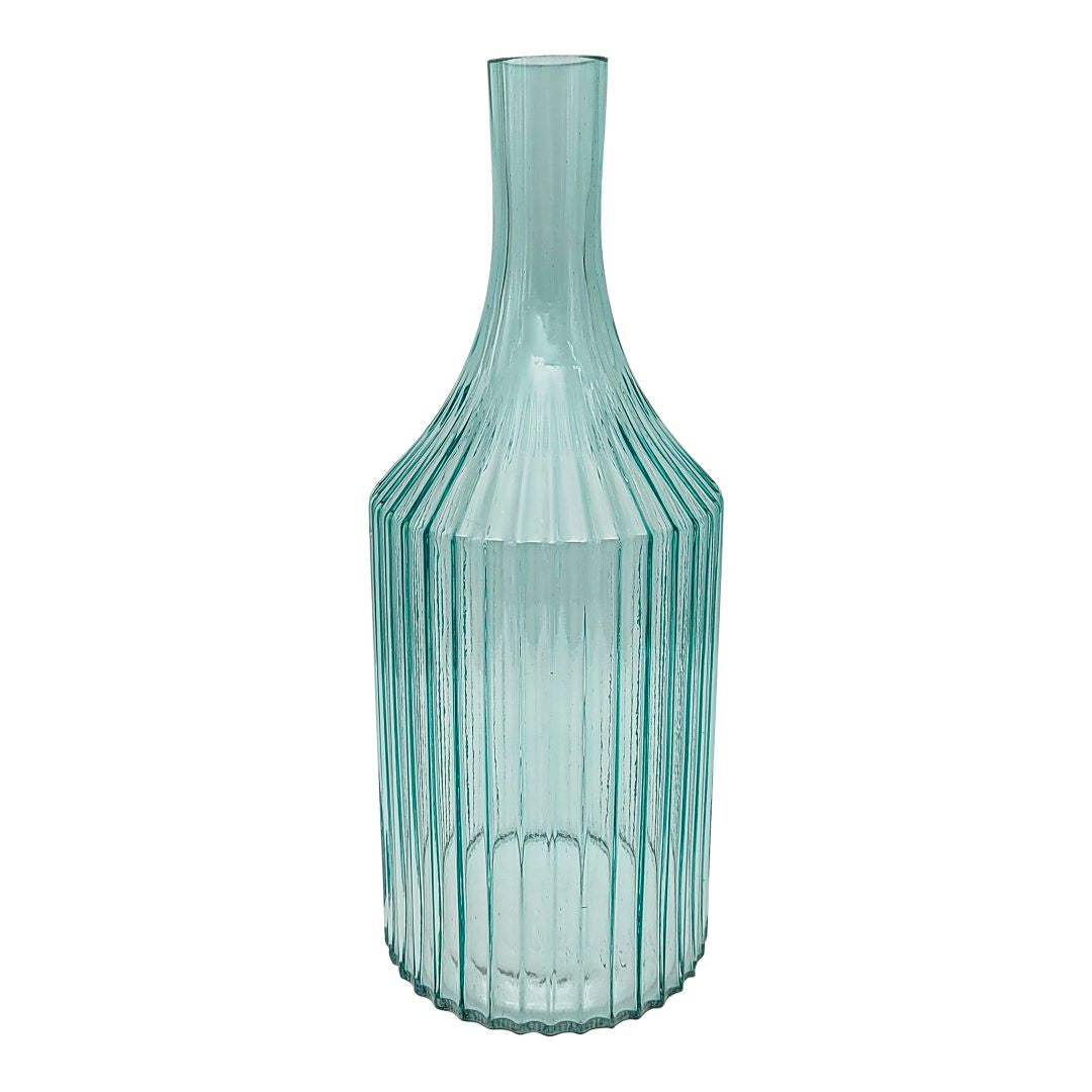 Glass Ribbed Bottle Vase Aqua