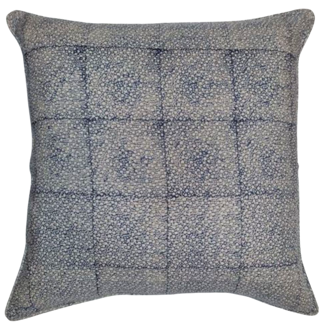 Dark Blue Flowers Organic Linen Cushion Cover