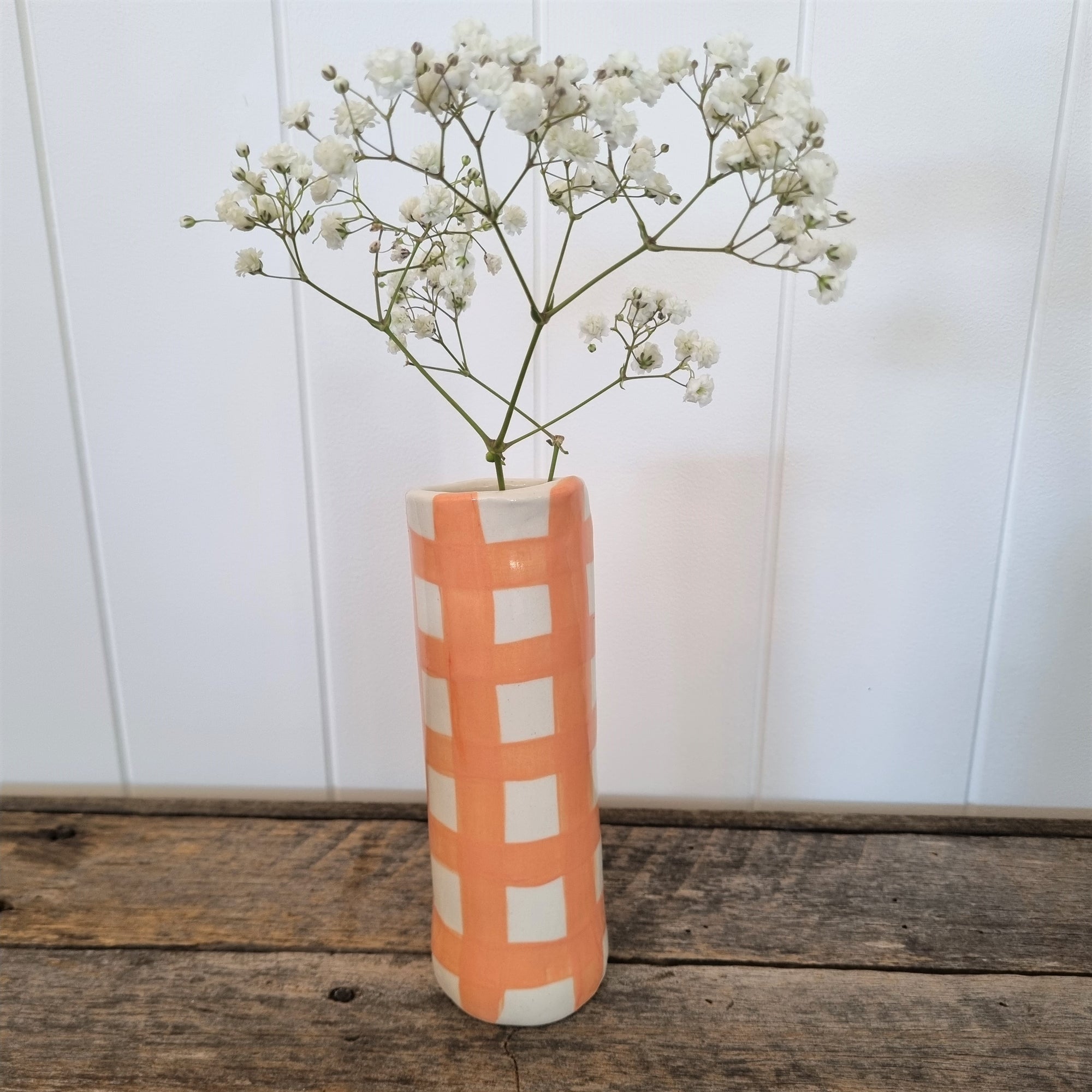 Small Handmade Orange Gingham Vase