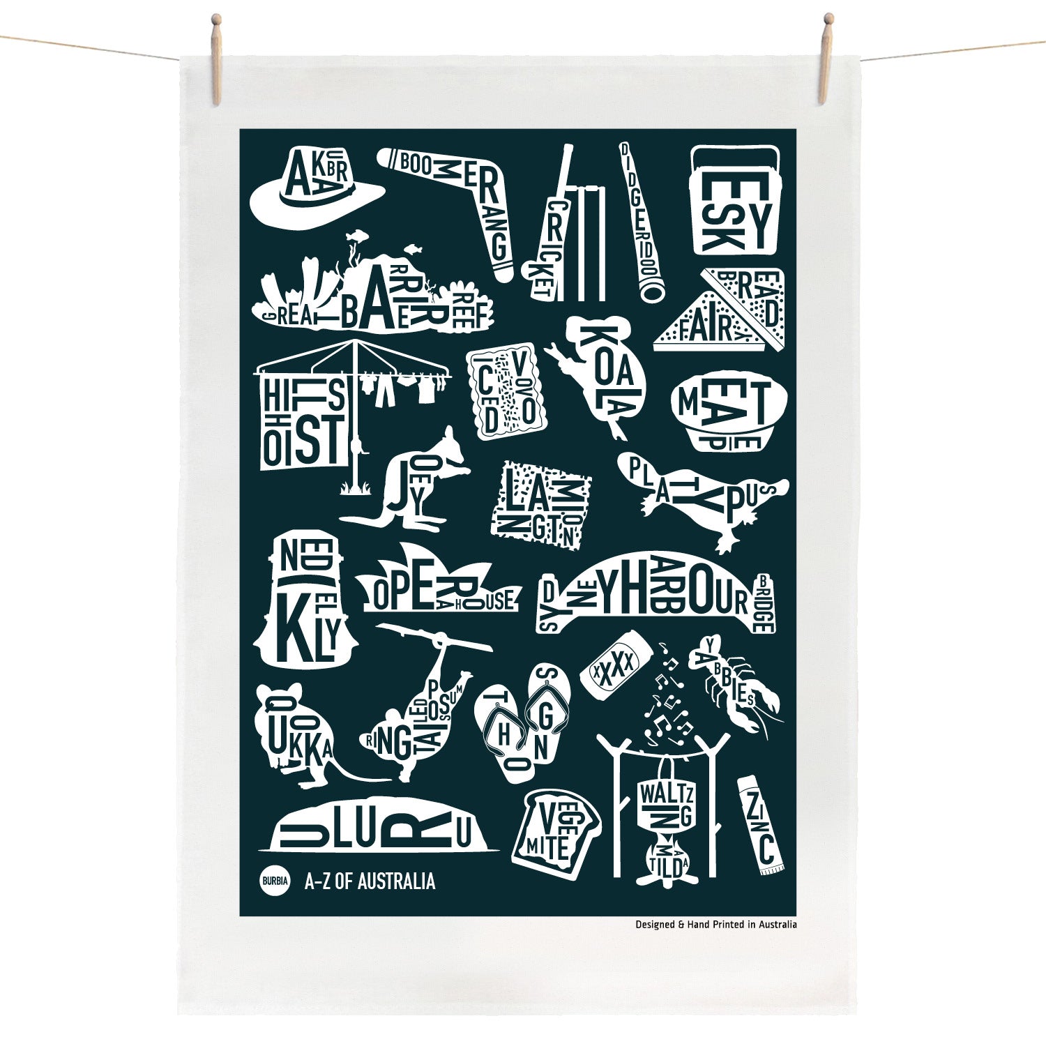 A-Z of Australia Tea Towel - Navy